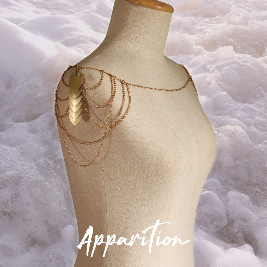 Cara scaled shoulder chain by Apparition Atelier